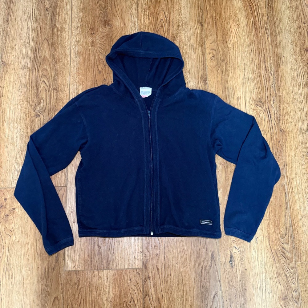 Champion Navy Blue Full Zip Hoodie 100% Cotton Sweatshirt Womens Medium Sporty